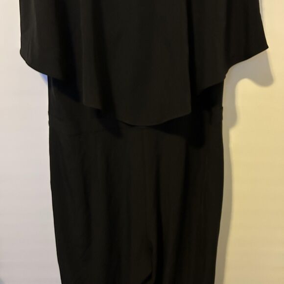 Alfani Jumpsuit Womens 16 Black Cape Sleeve Surplice Overlay Stretch Evening - Picture 13 of 14